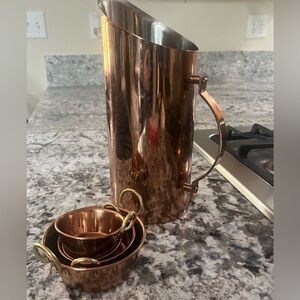 Anthropology Pitcher/Measuring Cups Brass Set